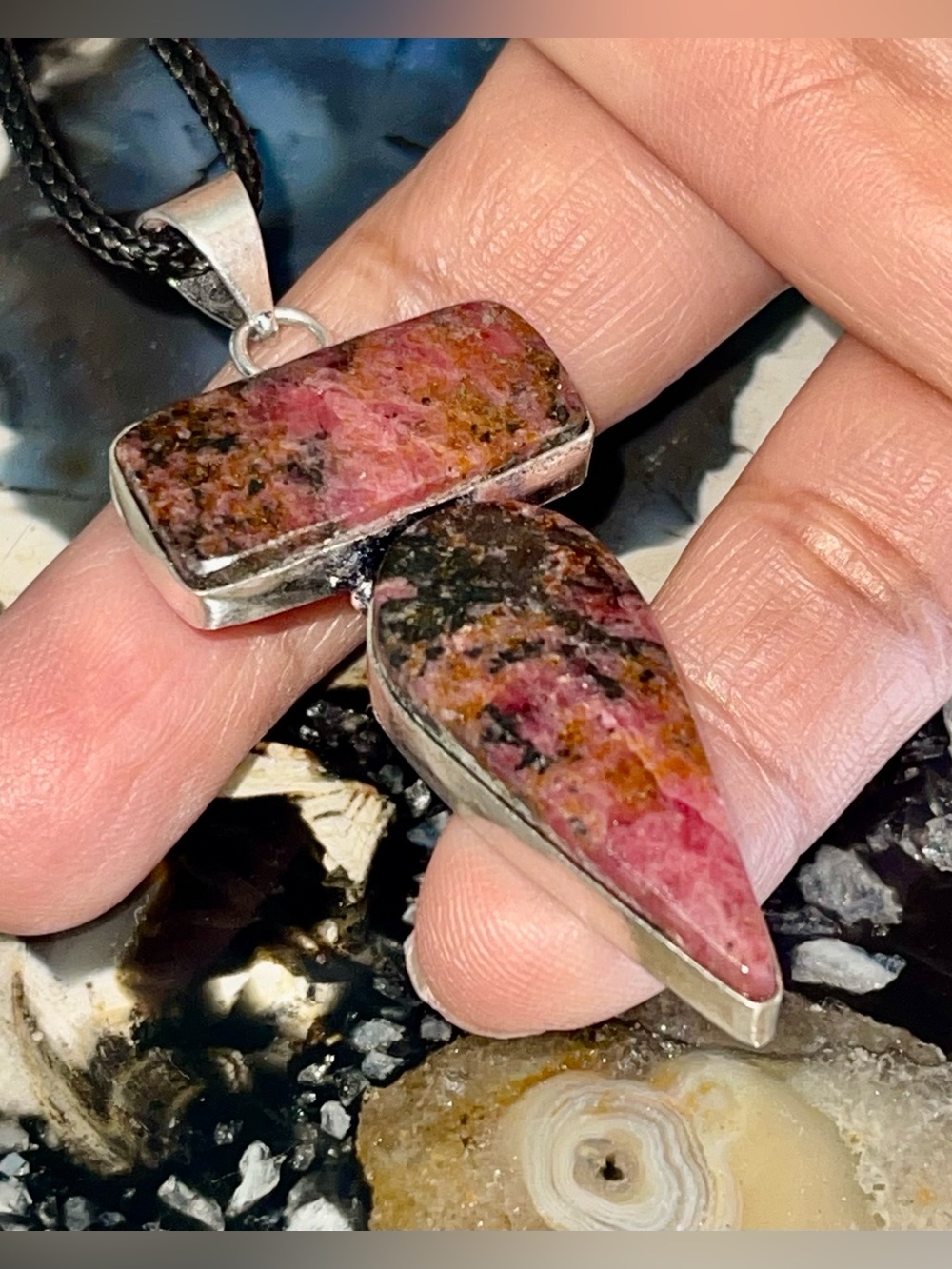 Petite Peach Blossom Jade Rhodonite Pendant 2 1/2”